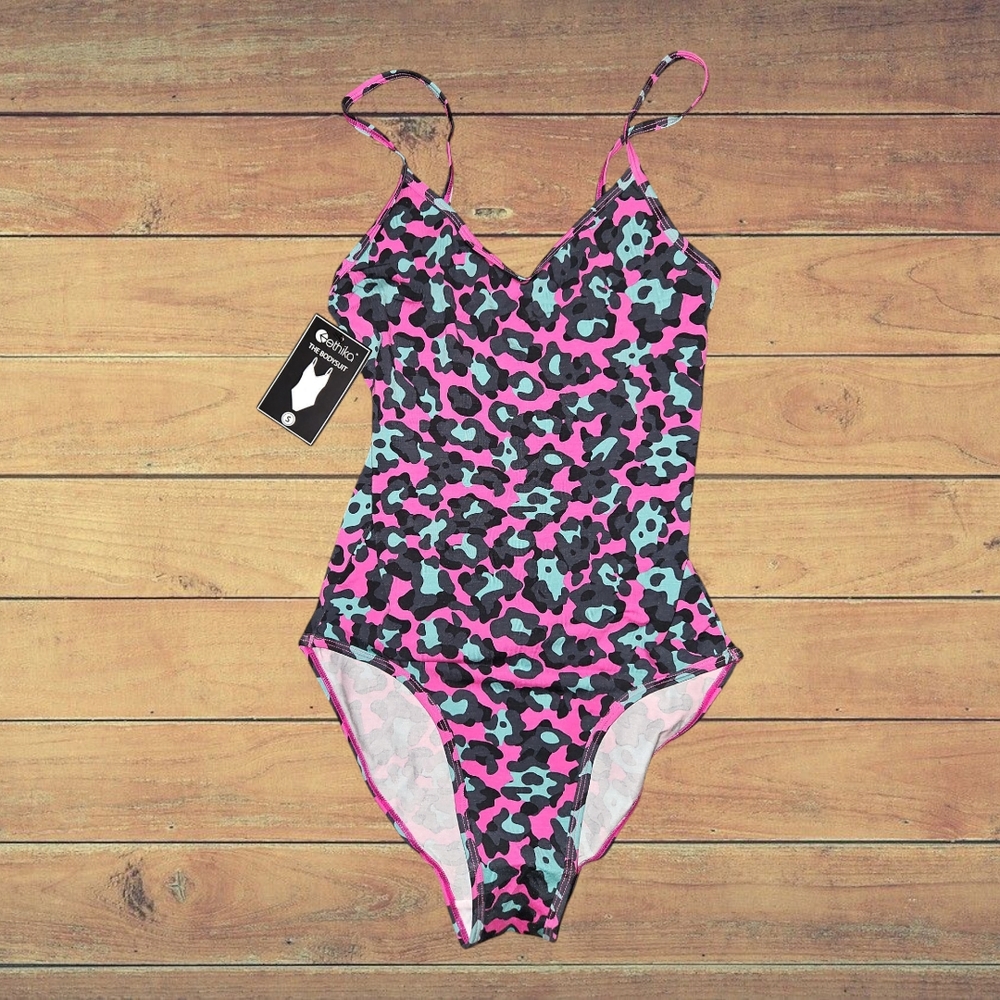 Ethika Pink and Blue Leopard Print Bodysuit Size S